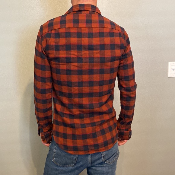 Club Monaco Maroon and Navy Slim Fit Flannel Shirt - Picture 2 of 2